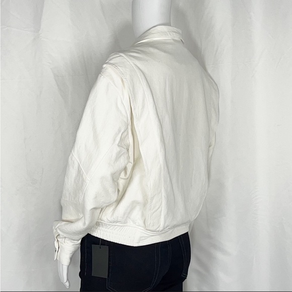 BlankNYC So Icy White Crepe Bomber Jacket SzXS Mesh Elastic Panel &Patch Pockets - Picture 7 of 16